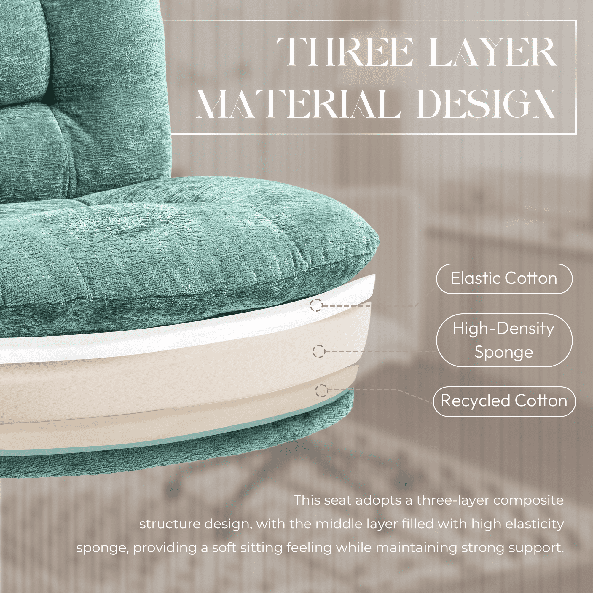 Goosea Armless Criss Cross Chairs, Premium Fabric Wide Padded Seat Office Chair，Modern Vanity Chair with Dual-Layer Cushion and Smooth-Rolling Wheels，Green
