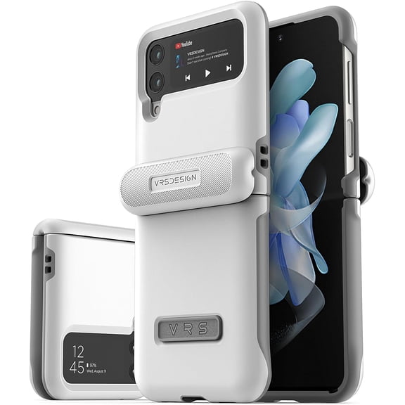 VRS Design Phone Case for Galaxy Z Flip 4, [Terra Guard Modern] Premium Modern Neat Style Semi-Auto Hinge Protective Case (White)