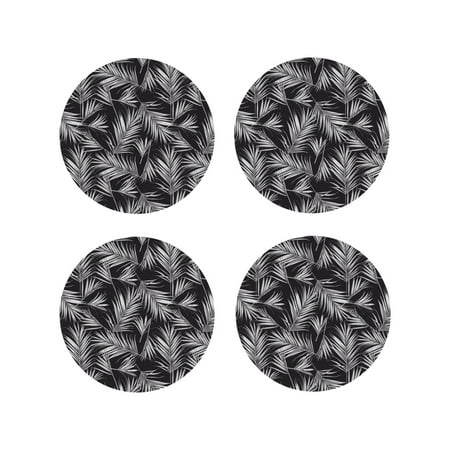 

Leather Coasters Set of 4 - White palm leaves_G Lightweight Non-Slip Drink Coasters for Desk Anti-Scalding Desk Cup Coasters for Office Table Decor Round Shape