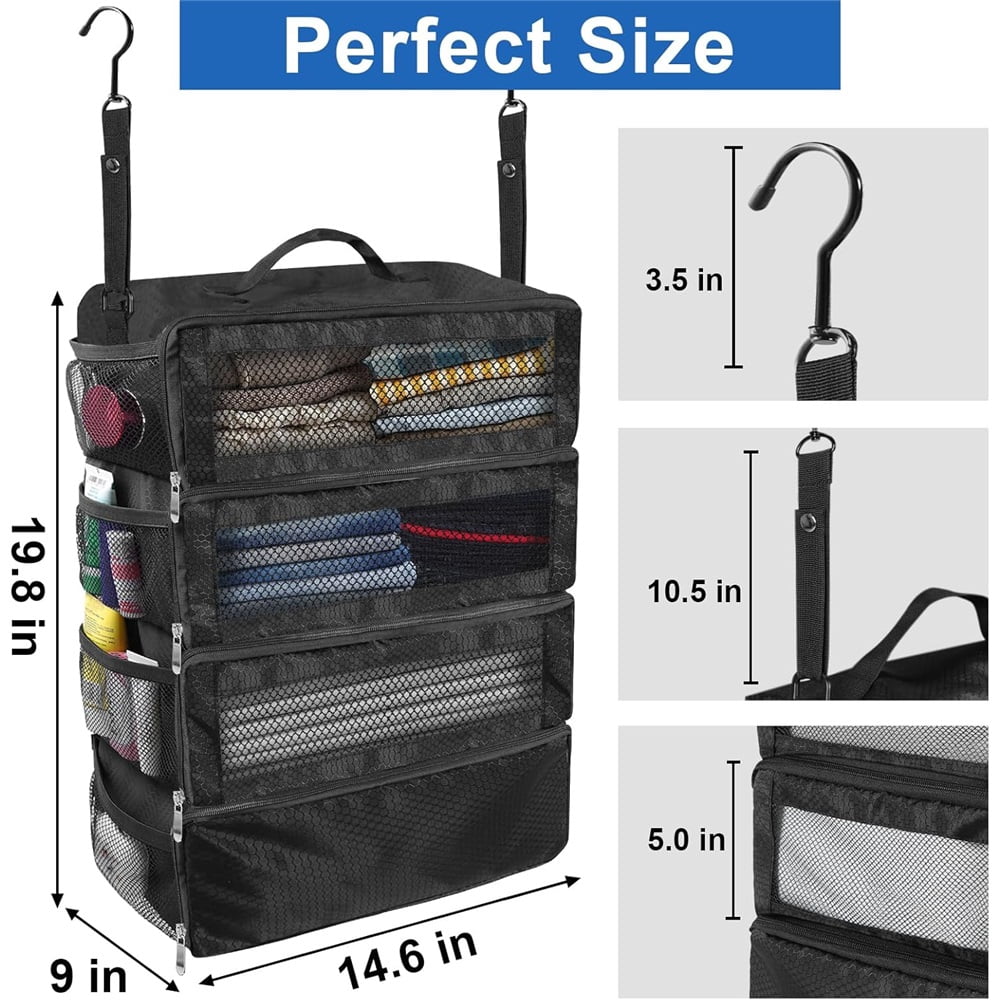 Sugagale Collapsible Hanging Travel Organizer, Portable Luggage Packing Cubes for Carry On Suitcase, Breathable Travel Shelves Organizer