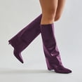 thumbnail image 4 of FSJ Women Classic Fold Over Knee High Boots Stiletto High Heel Pointed Closed Toe Long Boots Wide Calf Sexy Party Dress Shoes Size 8 Purple, 4 of 4