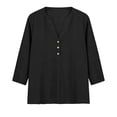 thumbnail image 4 of Womens 3/4 Sleeve T Shirts Solid Color Split Neck Summer Casual Soft Tee Tops Black L, 4 of 5