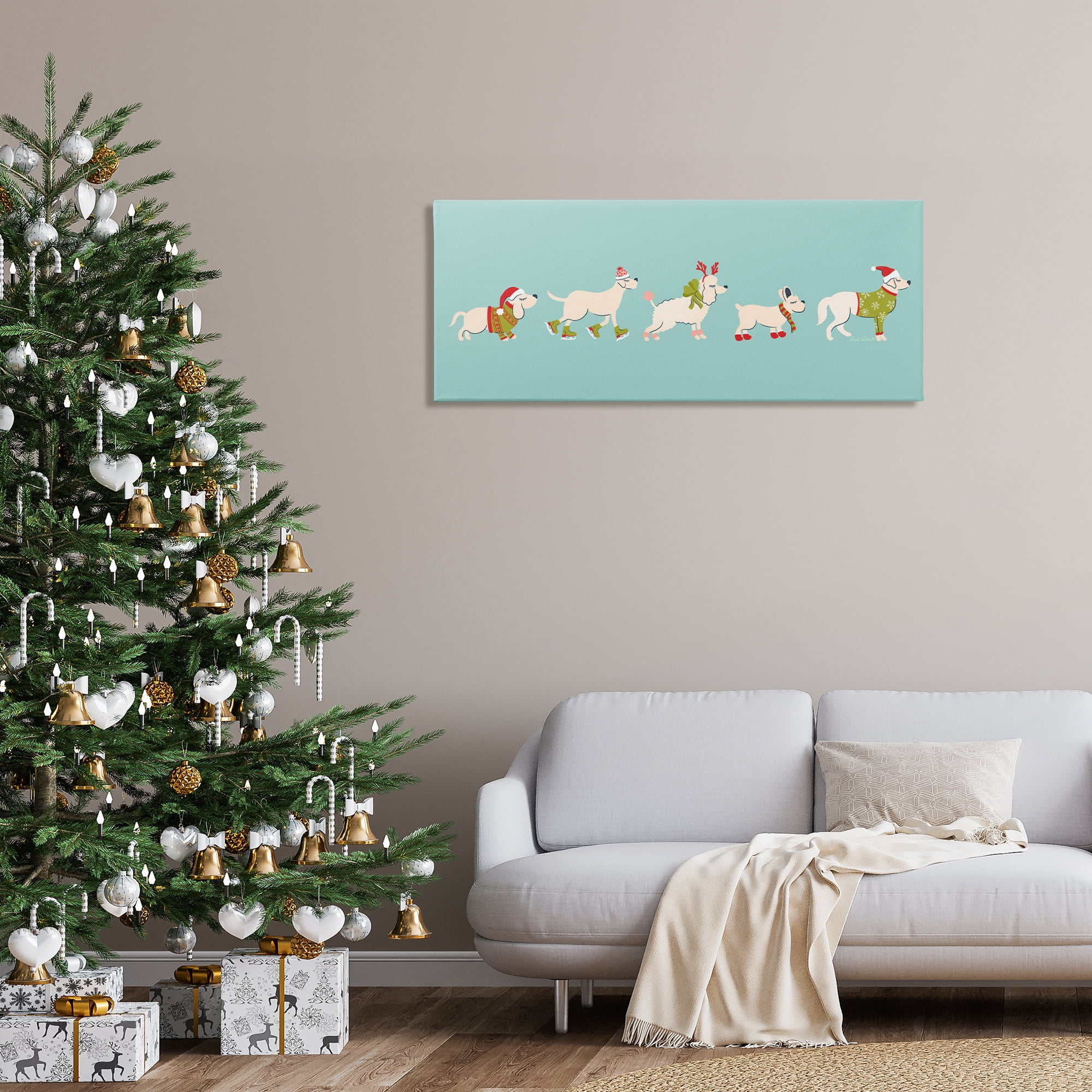 Stupell Industries Festive Dog Breeds Holiday Painting Gallery Wrapped Canvas Art Prints Wall Art, 48 x 20