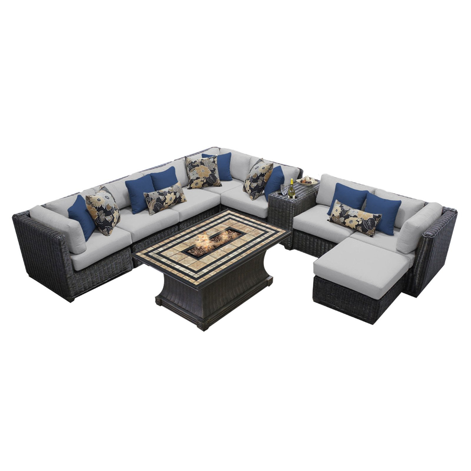 TK Classics Venice Wicker 10 Piece Patio Conversation Set with 2 Sets of Cushion Covers by Delacora