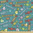 thumbnail image 2 of Ambesonne Colorful Fabric by the Yard Upholstery, Continuous Candies Snacks, 3 Yards, Sea Blue and Multicolor, 2 of 5
