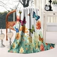 thumbnail image 2 of White Butterfly Flower Field Pattern Blanket,Comfortable Soft Flannel Throw Blanket,All Season,Warm Lightweight Blankets for Sofa Bed Couch Living Room Chair,50"x60", 2 of 4