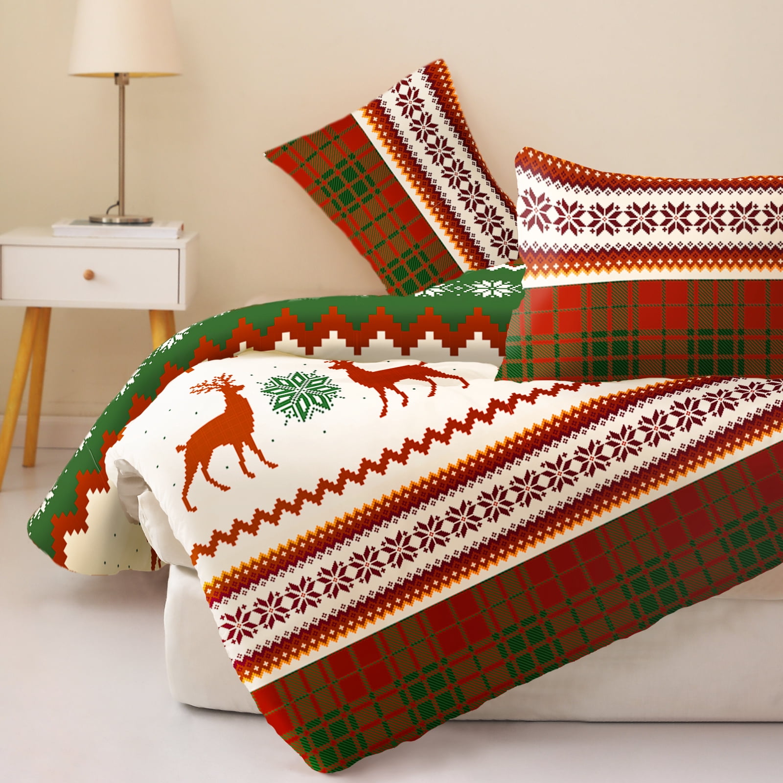 Whale Flotilla 3-Piece Queen Comforter Set, Soft Reversible Bedding Comforter Sets, Patchwork Printed Down Alternative Comforter Duvet for All Seasons,Happy Snowflake