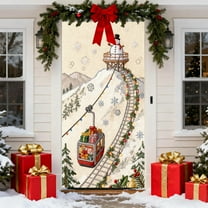 Christmas Door Cover 35 x 72 in – Stereoscopic Embroidery Polyester Curtain for Door and Wall, Holiday Decoration for Indoor Outdoor Use, Party Backdrop or Tablecloth