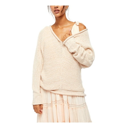 FREE PEOPLE Womens Beige Long Sleeve V Neck Sweater Size: M