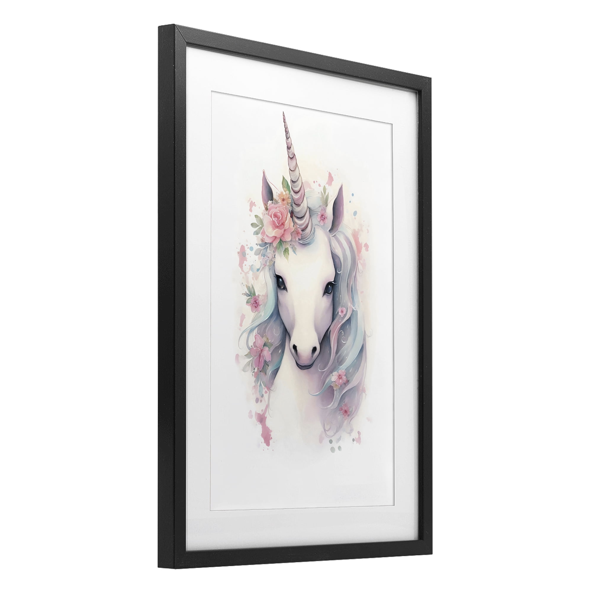 Stupell Industries Unicorn with Pink Flower Crown Black Framed Print Under Glass, design by Creative Studio