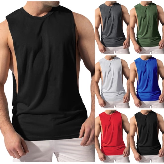 Mens Workout Tank Tops Cotton Cut Off Sleeveless Muscle Shirts Gym Athletic Running T Shirt Summer Clothes Black, Size XXL
