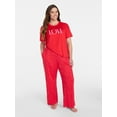 thumbnail image 4 of Joyspun Women's Dreamy Soft Collection Short Sleeve Sleep Top and Open Leg Pants Valentine's Day Pajama Set, 2-Piece, Sizes XS-3X, 4 of 6