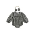 thumbnail image 2 of Musuos Baby Girl’s Long Sleeve Romper  Headband 3 6 12 18M Fashion Plaid Printed Round Neck Stitching Bodysuit, 2 of 9