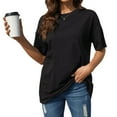 thumbnail image 6 of Summer Solid Color Women Loose T-shirt Crew Neck Casual Oversize Drop Shoulder Shirt Tops, 6 of 6