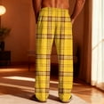 thumbnail image 5 of Txeol Mens Pajama Pant Big and Tall Plaid Lounge Sleep Bottoms Lightweight Straight Leg Drawstring Waist Pants with Pockets,Yellow,L, 5 of 10