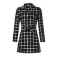 thumbnail image 6 of JIANJIA Casual Dresses For Womens Autumn Winter Plaid Print V Neck Long Sleeve Tie Waist Casual Fashion Mini Dress Activewear, 6 of 9