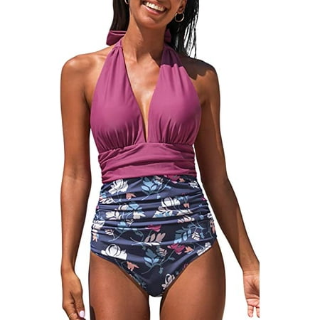 European and American printed sexy one-piece swimsuit Size S 