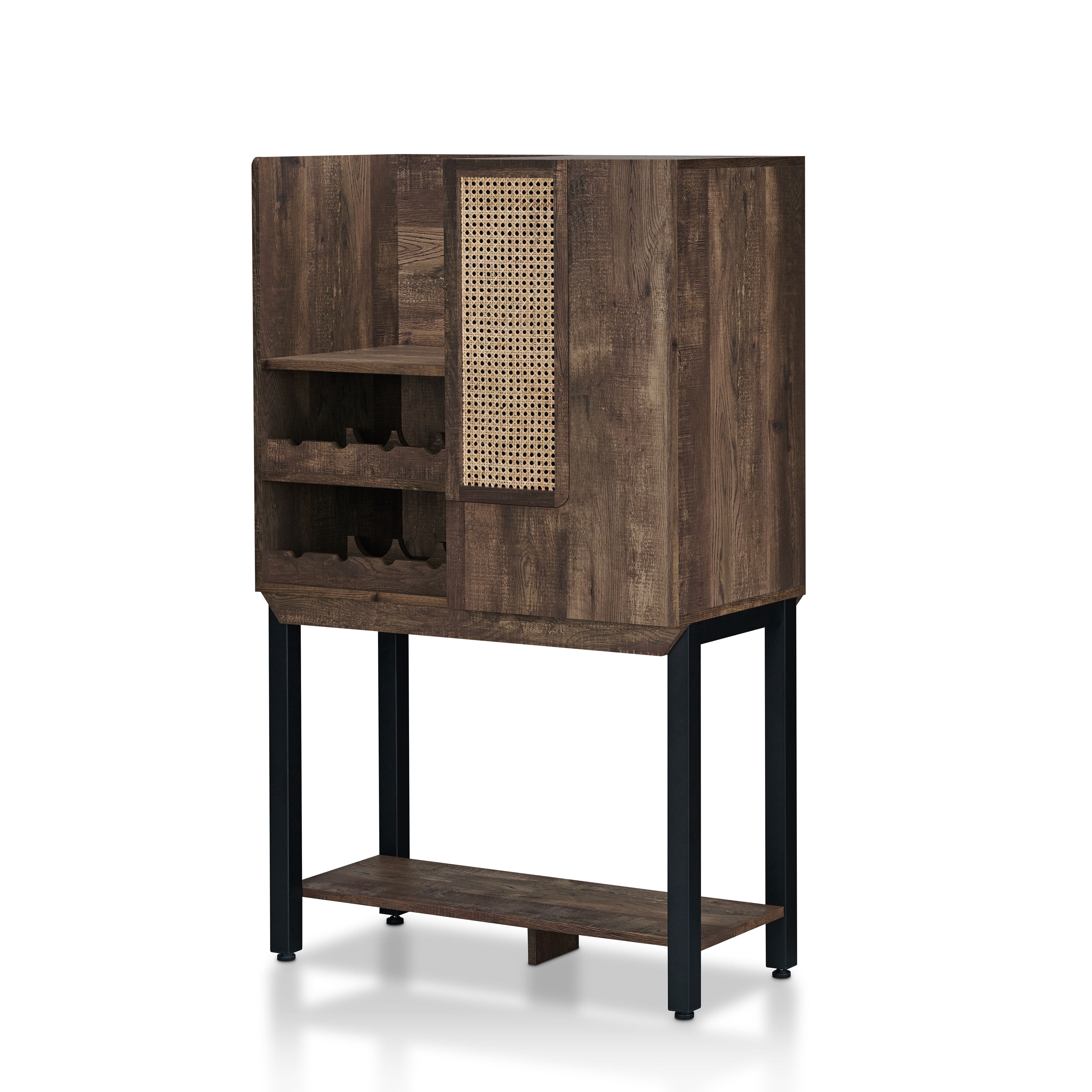 Furniture of America Pinos 31.49"Width Wood 8-Bottle Wine Cabinet with Shelves, Reclaimed Oak