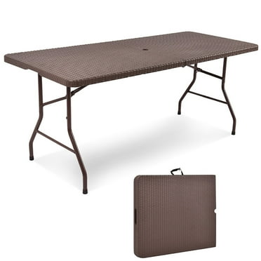 Canddidliike 6 Feet Folding Portable Rattan Table with Carrying Handle, Outdoor Coffee Side End Table for Outside Patio Storage