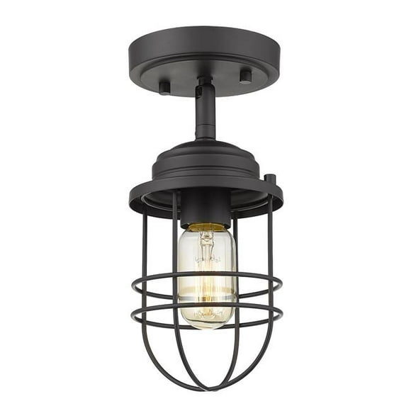 Golden Lighting 9808-SF BLK 5 in. Seaport 1 Lights Black Semi-Flush Mount Ceiling Light