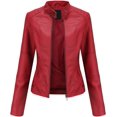 thumbnail image 1 of chamarra de piel para mujer, cuello alto, con cierre, color sólido, 1 of 4