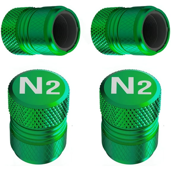 MELIVO Tire Valve Stem Caps - 4 Pack Anti-Corrosion Premium Anodized Alloy Tyre Air Valve Caps N2 Nitrogen for Car Suv Bike Green Tire Valve Caps