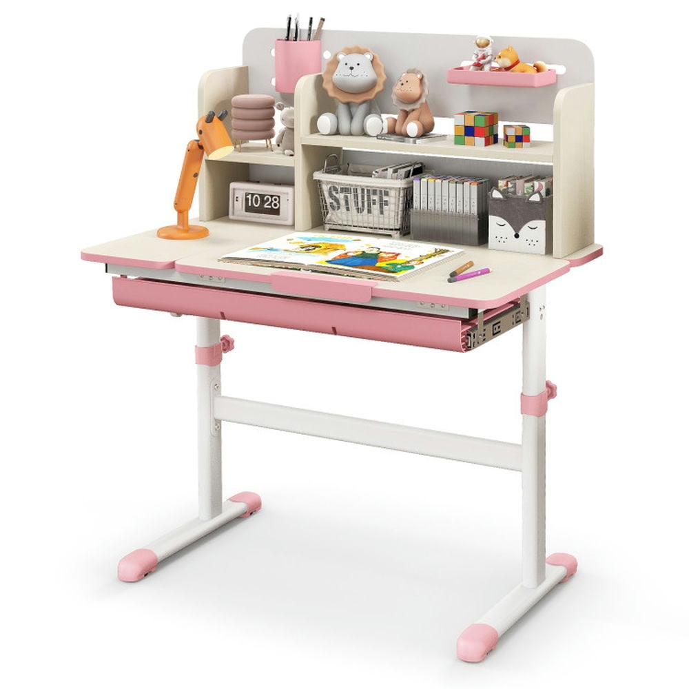 Kadyn Class Desk, Computer Desk,Study Writing Desks,Height Adjustable Kids Study Desk with Tilt Desktop for 3-12 Years Old-Pink