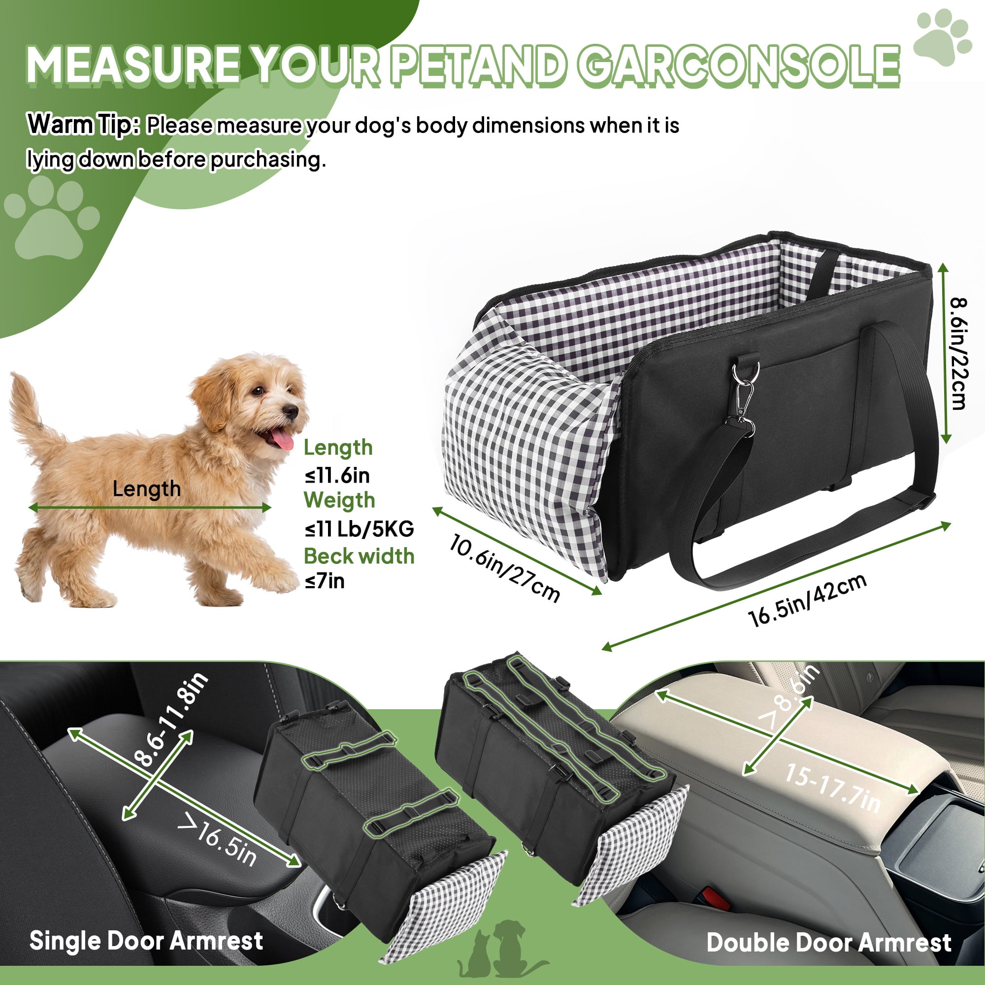 Yucurem Dog Car Seat for Small Dog & Cat, Portable Pet Booster Seat with Soft Cushion and Safety Belt, Anti-Collapse, Black