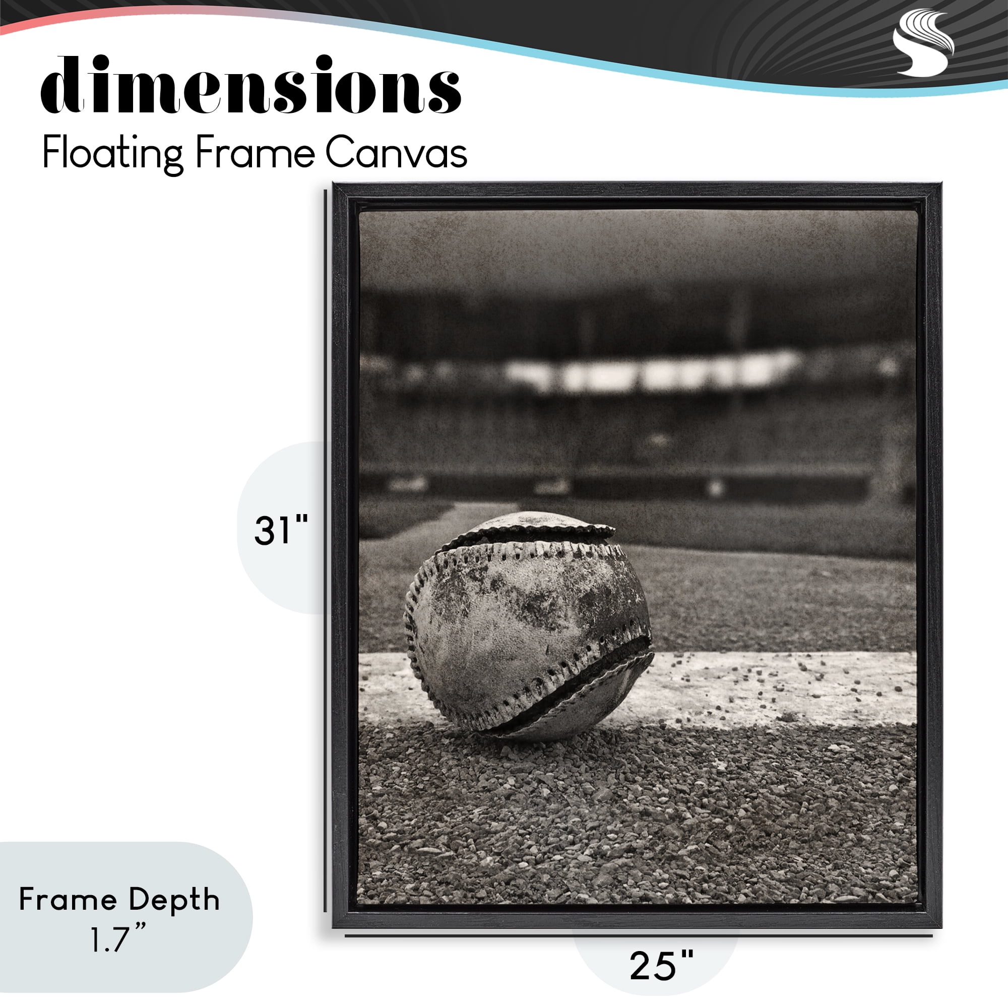 Stupell Industries Vintage Sports Weathered Baseball Black Framed Floater Canvas Wall Art, design by Marcus Prime