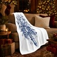 thumbnail image 3 of Navy curved gothic motif With Flowers And Trailing Vines, Moody Botanical Engraving for gothic Art Enthusiasts, Halloween Gift, Cozy Flannel Blanket and Home Decor for Study and Living Room, 3 of 9