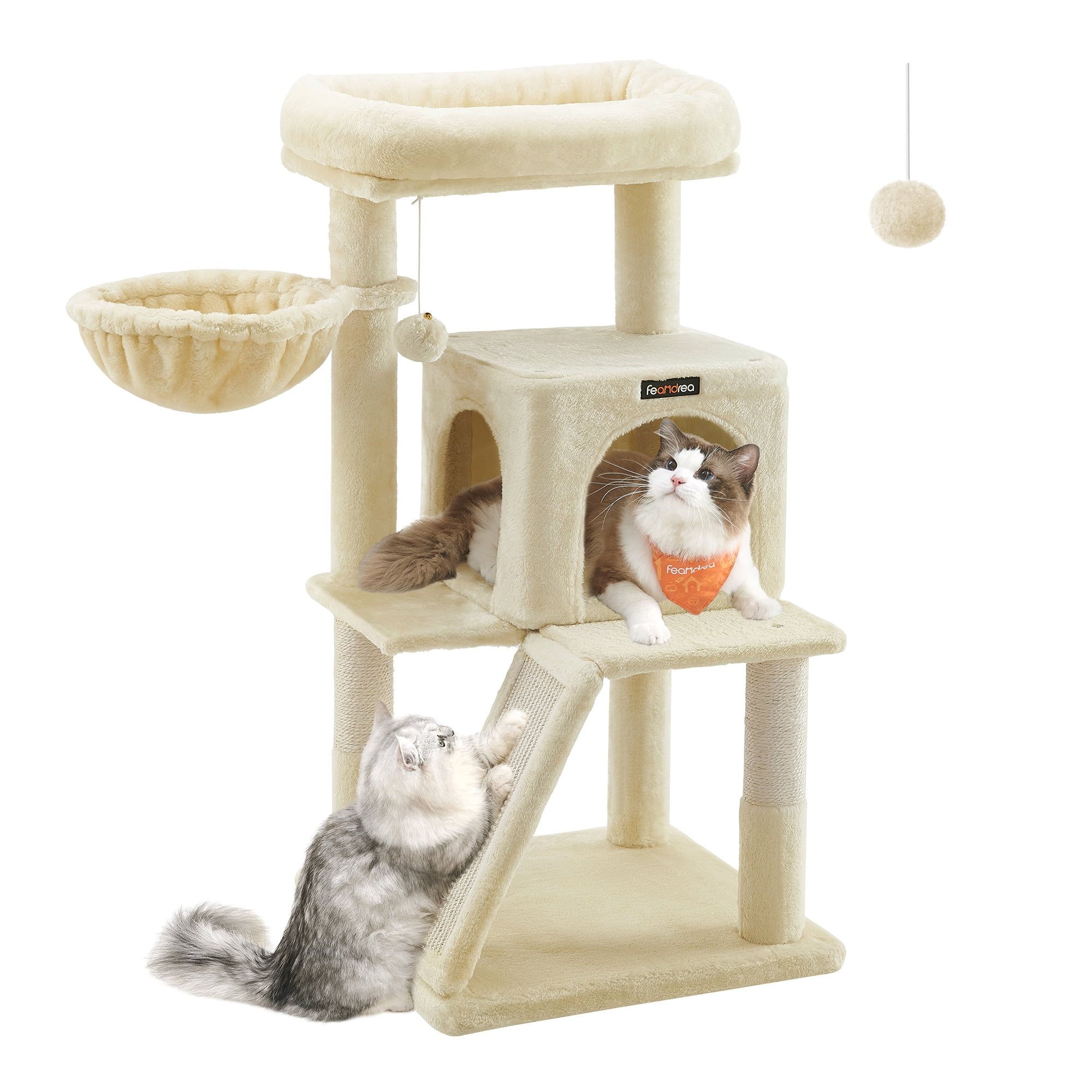 37.8 - Inch Multi - Level Small Cat Tree. Features widened perch for large cats & kittens. Beige color.
