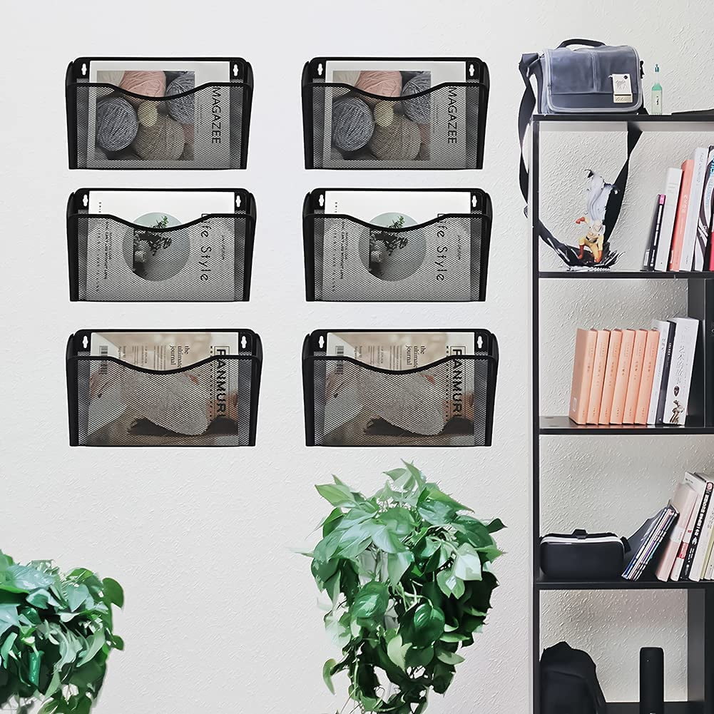 Casewin Mesh File Holder Wall Organizer,3 Pockets Hanging File Organizers,Wall Mounted Paper Organizer Holders Wall Bins for Office and Home, Black