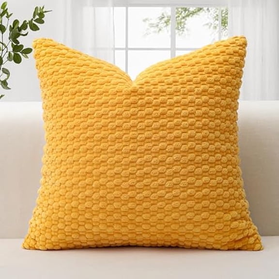 Eryueer Corduroy Soft Cushion Covers 60x60 cm Decorative Throw Pillow Covers with 3D Bubble Texture Cushion Case for Couch Sofa Bedroom Soft Pillowcase for Home Decor (Yellow)