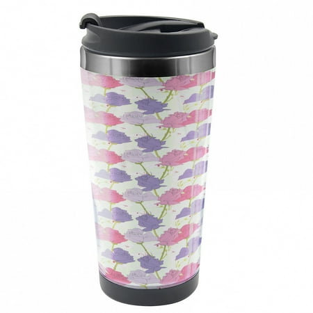

Botanical Travel Mug Spring Rose Garden Steel Thermal Cup 16 oz by Ambesonne