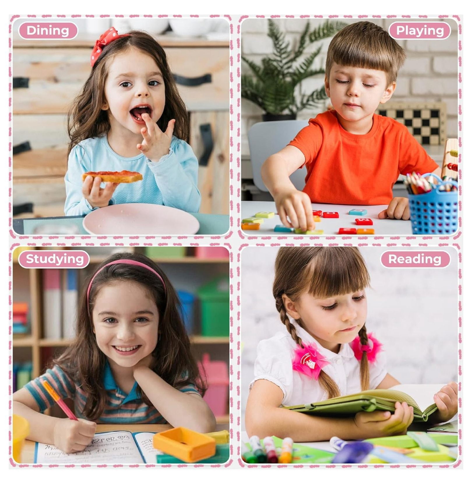 Toddler Table and Chair Set, Wooden Kids Desk and Chair Set, Pink Study Table and Chair Set for Girls, Kids Acitvity Table with Storage for Ages3-8, Toddler Desk and Chair for Bedroom/