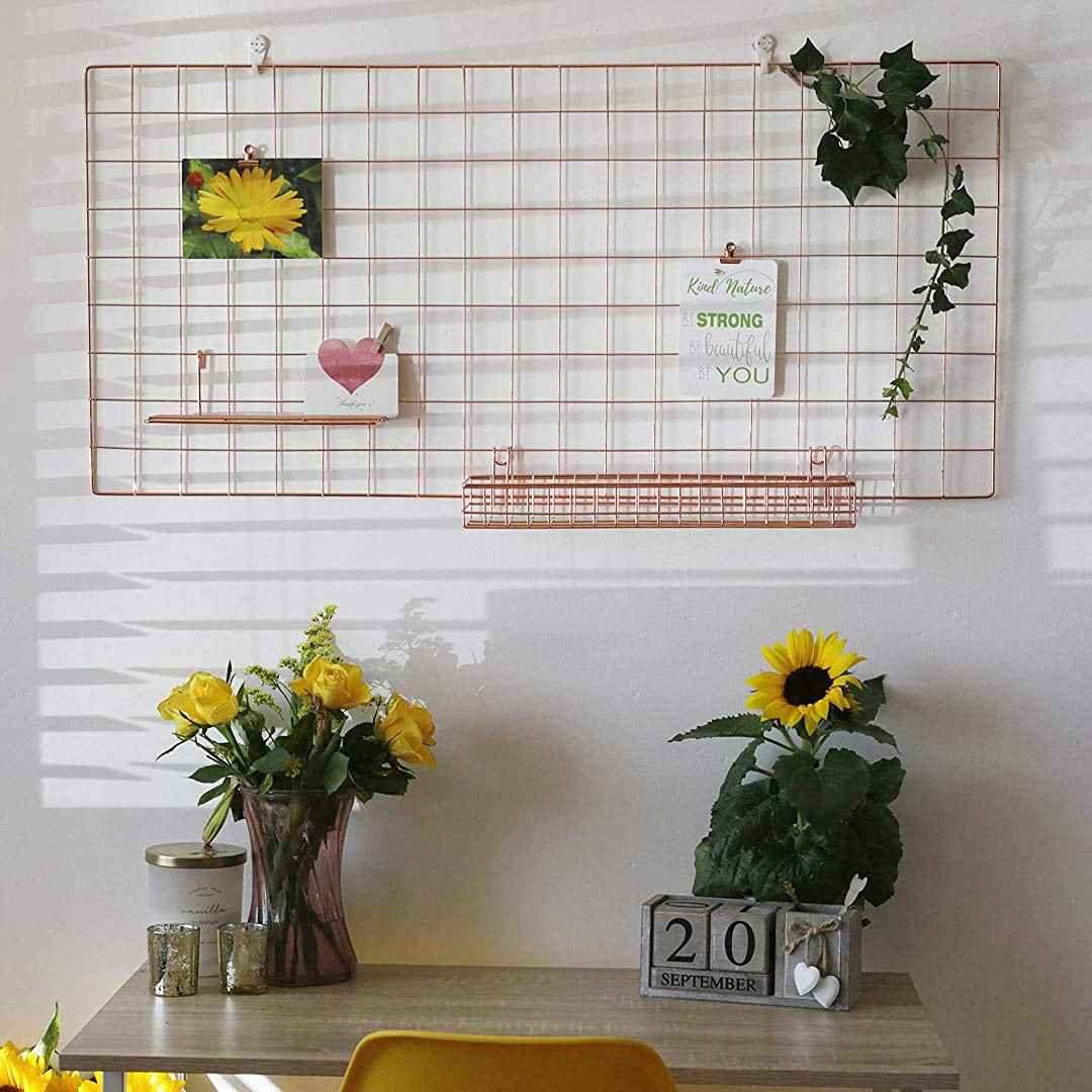 Gold Grid Wall Basket Wire Wall Shelf for Grid Panel Easy Hanging Tray for Cute Things on Your