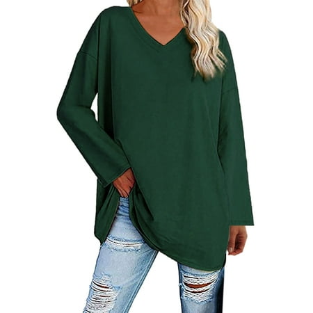 

ZIZOCWA 2022 Quartar Doll Women Tops Dressy Casual Womens Long Sleeve Tops Oversized T Shirts V Neck Tunic Tops Soft Causal Loose Blouse Plus Size Scrub Tops For Women