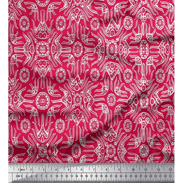 Soimoi Polyester Crepe Fabric Floral & Moroccan Damask Print Fabric by Yard 42 Inch Wide