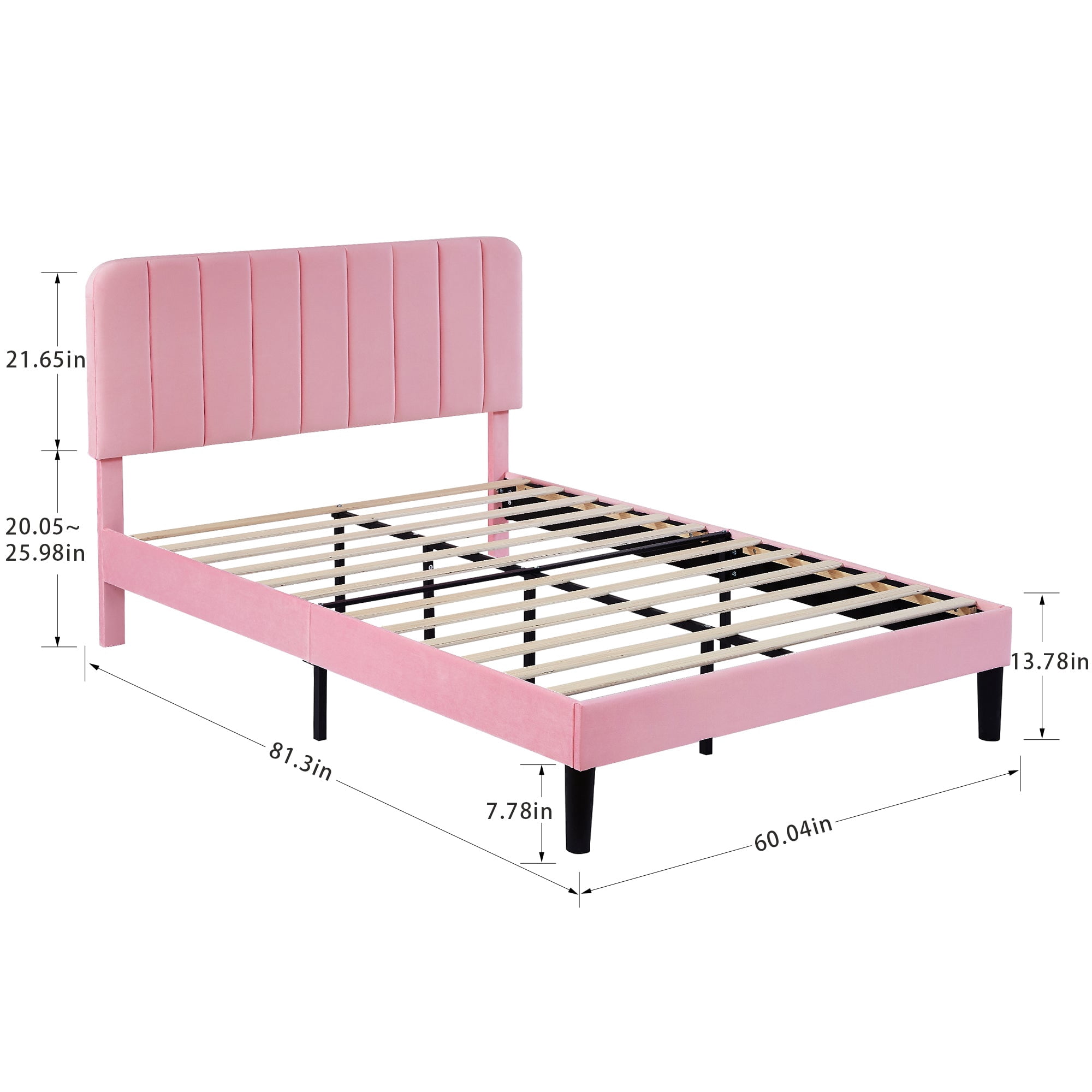 Taomika, Queen Size Upholstered Platform Bed Frame with Adjustable Headboard-Pink