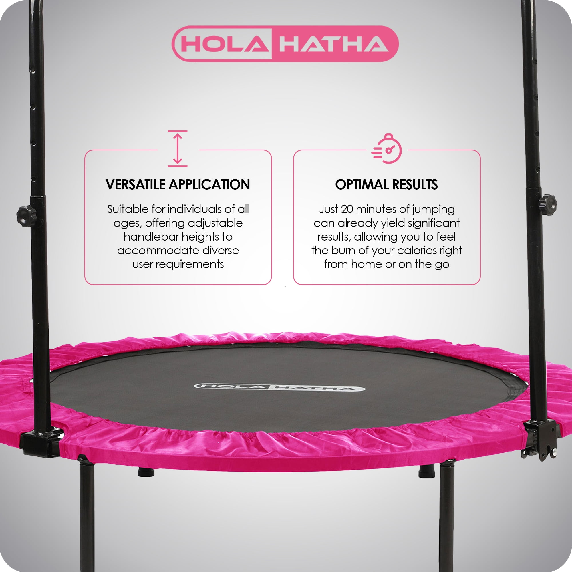 HolaHatha 48" Folding Mini Fitness Trampoline with Adjustable Handle, Pink