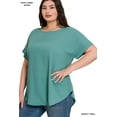 thumbnail image 2 of Zenana Plus Size Round Neck Heavy Woven Boat Neck Rolled Short Sleeve Blouse Top, 2 of 2