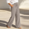 thumbnail image 5 of Staron Women's Casual Pants Loose Wide Leg Drawstring Trousers Striped Elastic Waist with Pockets Comfy Relaxed Lounge Pants, Beige XL, 5 of 6