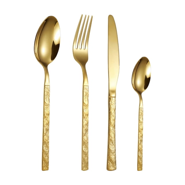 4Piece Stainless Steel Western Cutlery Set with Stone Pattern Handle, Knife/Fork/Spoon Tableware for Kitchen & Dining Dishwasher Safe