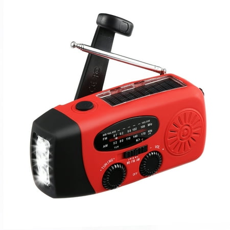 Hand Crank Radio Usb MECO Emergency Radio Solar Hand Crank Weather Radio AM/FM/WB NOAA Radio LED Flashlight with Cable and USB Jacks for Camping Hiking Outdoor Survival ()