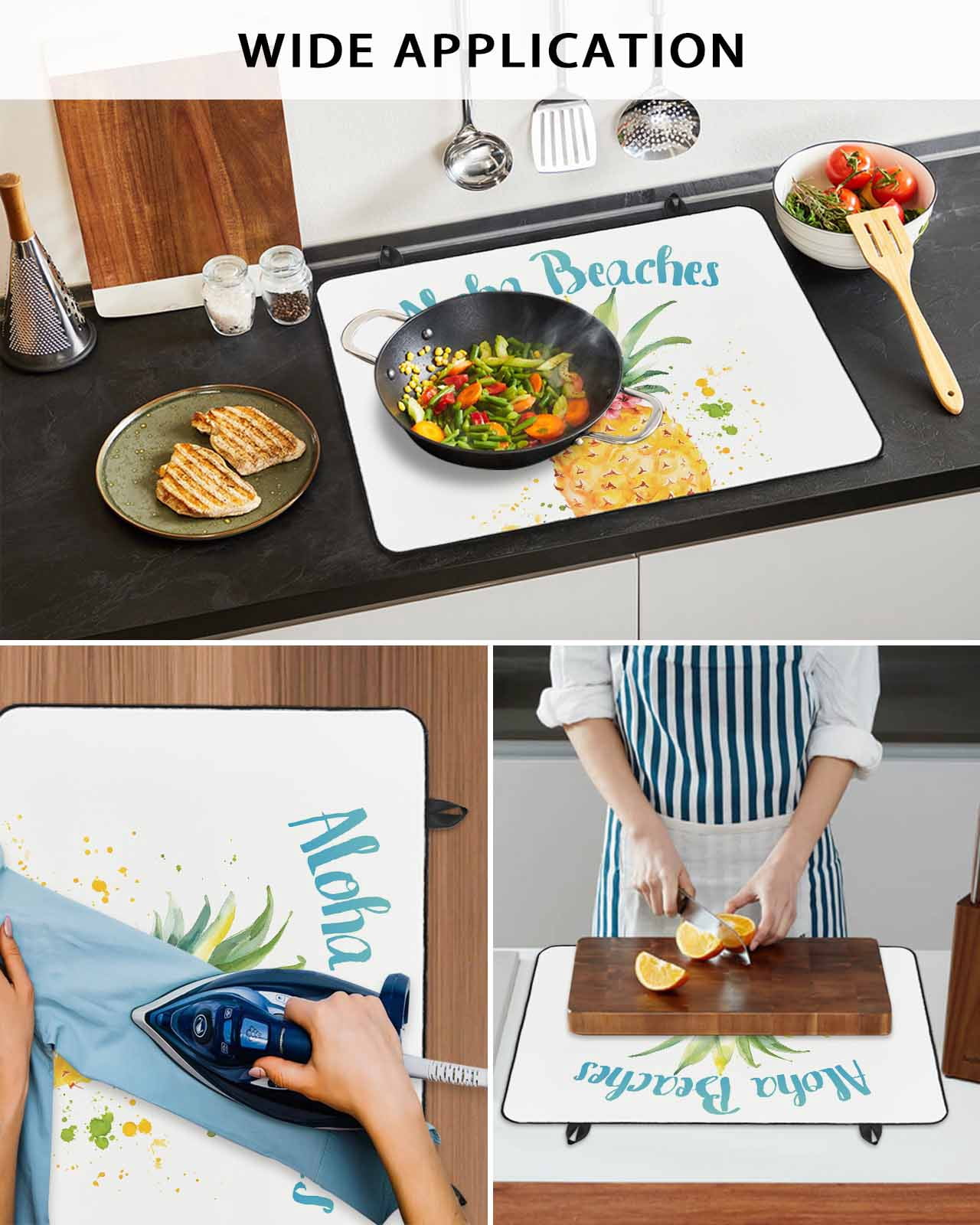 nqOlkjepod Large Induction Cooktop Protector Mat 24"x21", Summer Pineapple Stove Top Covers for Electric Stove, Watercolor Modern Art Tropical Fruit Stove Burner Cover Mats, Glass Top Stove Cover