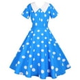 thumbnail image 5 of Cavosen Women Retro 50s Dress A Line Dresses with V Neckline Vintage Polka Dots Midi Tea Dress Short Sleeve Knee Length Party Dress Shawl Collar Cocktail Dress Princess Evening Prom Gown, 5 of 7