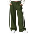 thumbnail image 2 of Girls Color Block Sweatpants with Pockets Baggy Elastic Waist Fashion Casual Kids Wide Leg Pants Army Green 14, 2 of 9