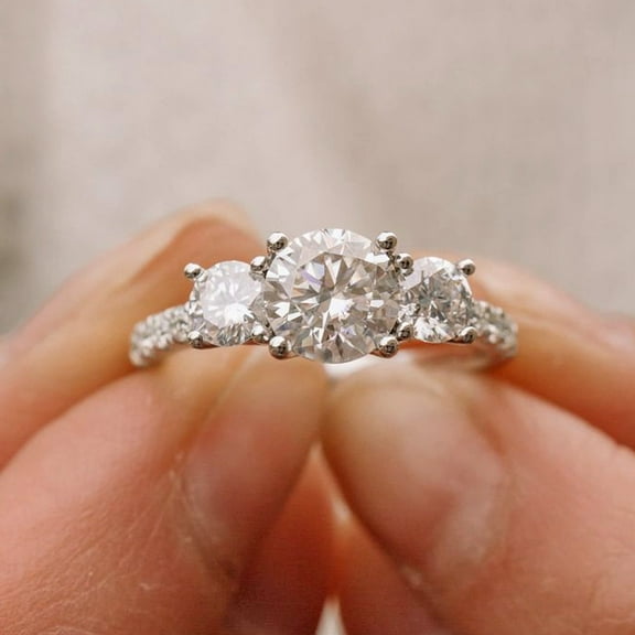 2CT Round Cut Simulated Diamond Women's Three Stone Engagement Ring 14k White Gold Plated