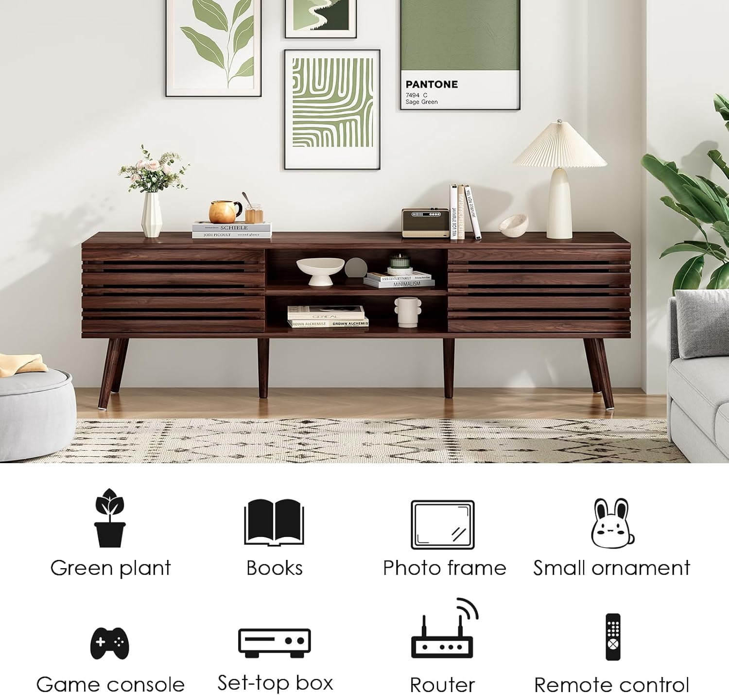 STARY Mid Century Modern TV Stands for up to 70" TV with Storage, Fluted Wood TV Stand for Living Room, Boho Media Console, Entertainment Center with Cable Management