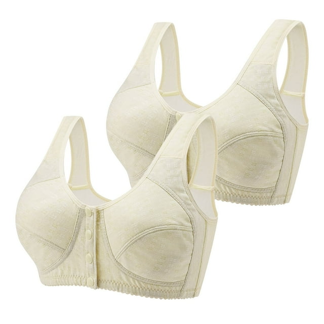 Bowake 2PC Front Closure Bras for Women Soft Lightly Lined Comfort Bras Full Coverage Wireless Everyday Sleep Bra Beige